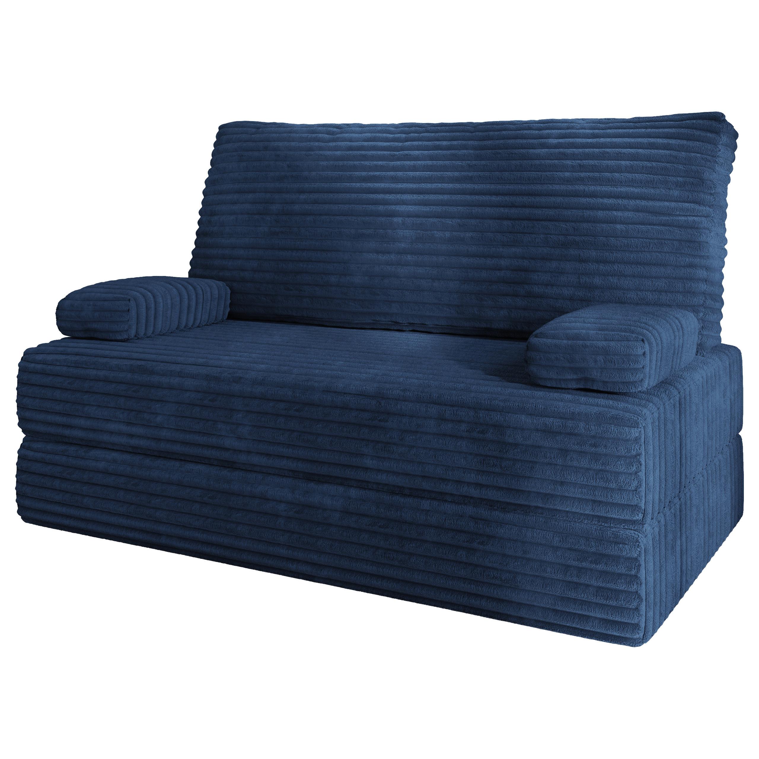 BETTSOFA LADIA aus Schaumstoff Kordstoff Blau Schlaffunktion - Blau, Textil (140/86/60cm) - MASSENO