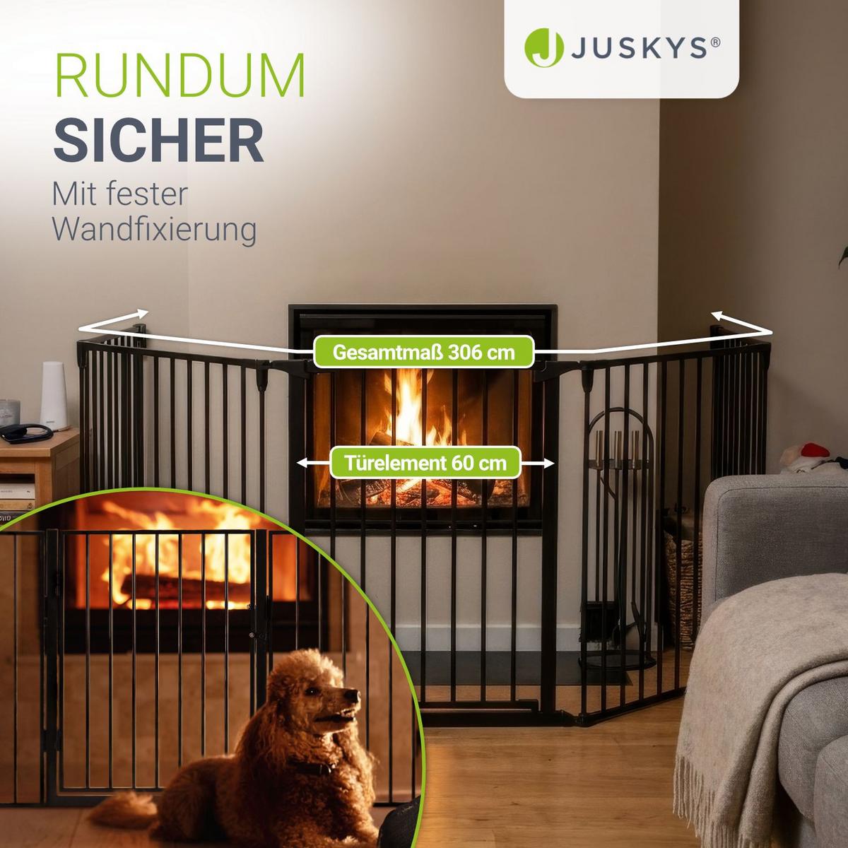 KAMINSCHUTZGITTER 300 cm - Schwarz, Metall (60/76/303cm) - Juskys