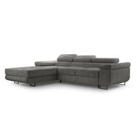 ECKSOFA GIULIO Grau Velours-Stoff mit Schlaffunktion - Grau, Holz (280/203cm) - MASSENO