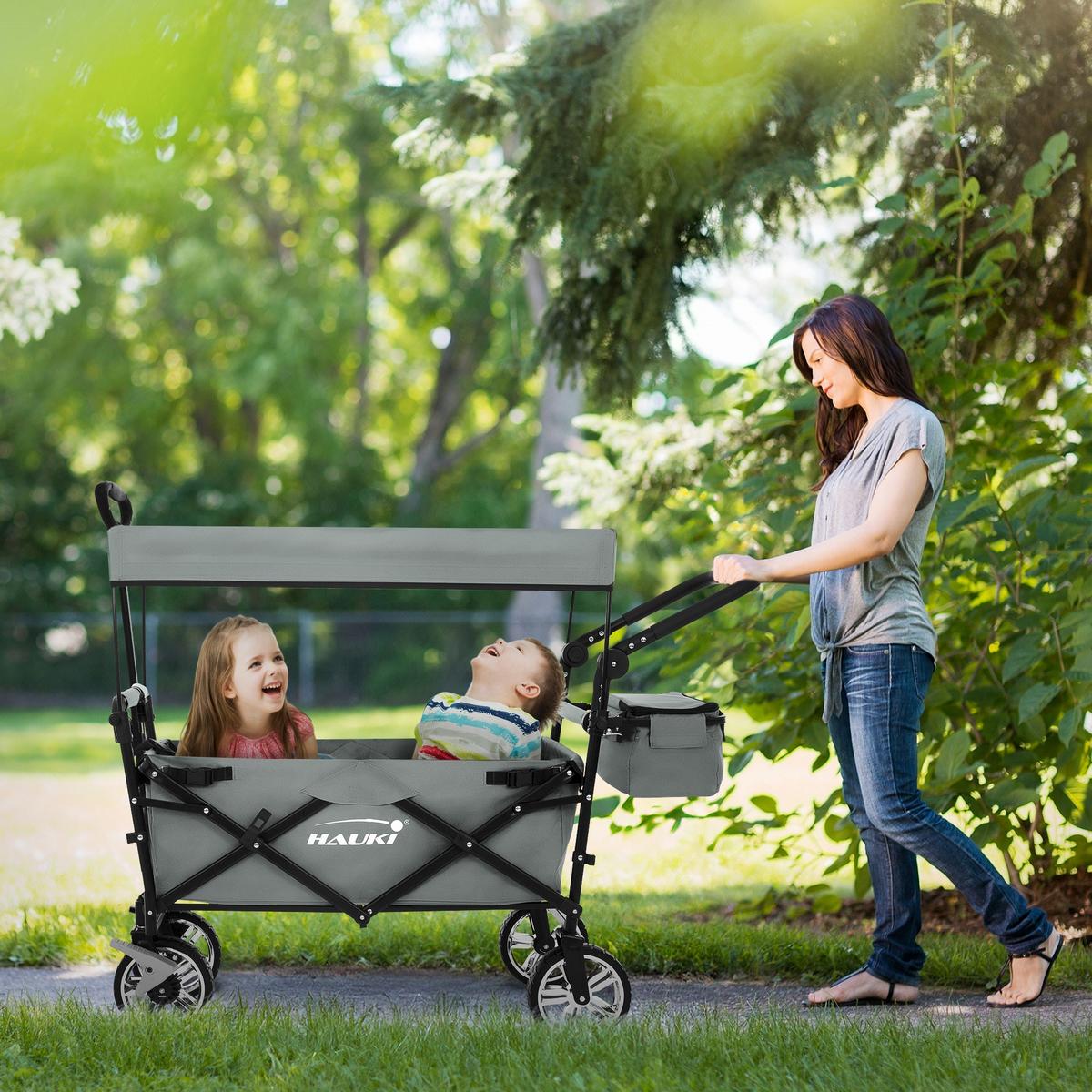 BOLLERWAGEN faltbar mit Dach XXL Grau Handwagen für Kinder Strand Picknick - Schwarz/Grau, Metall (56/99/196cm) - Hauki