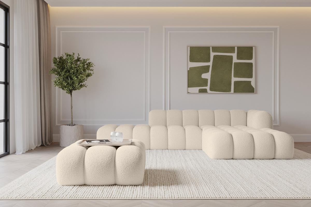 POUF OLEA-PUF 91x87x44 cm Dunkelbeige Bouclé Modular Sitzhocker - Schwarz/Cappuccino, Holzwerkstoff/Kunststoff (91/44/87cm) - ALTDECOR