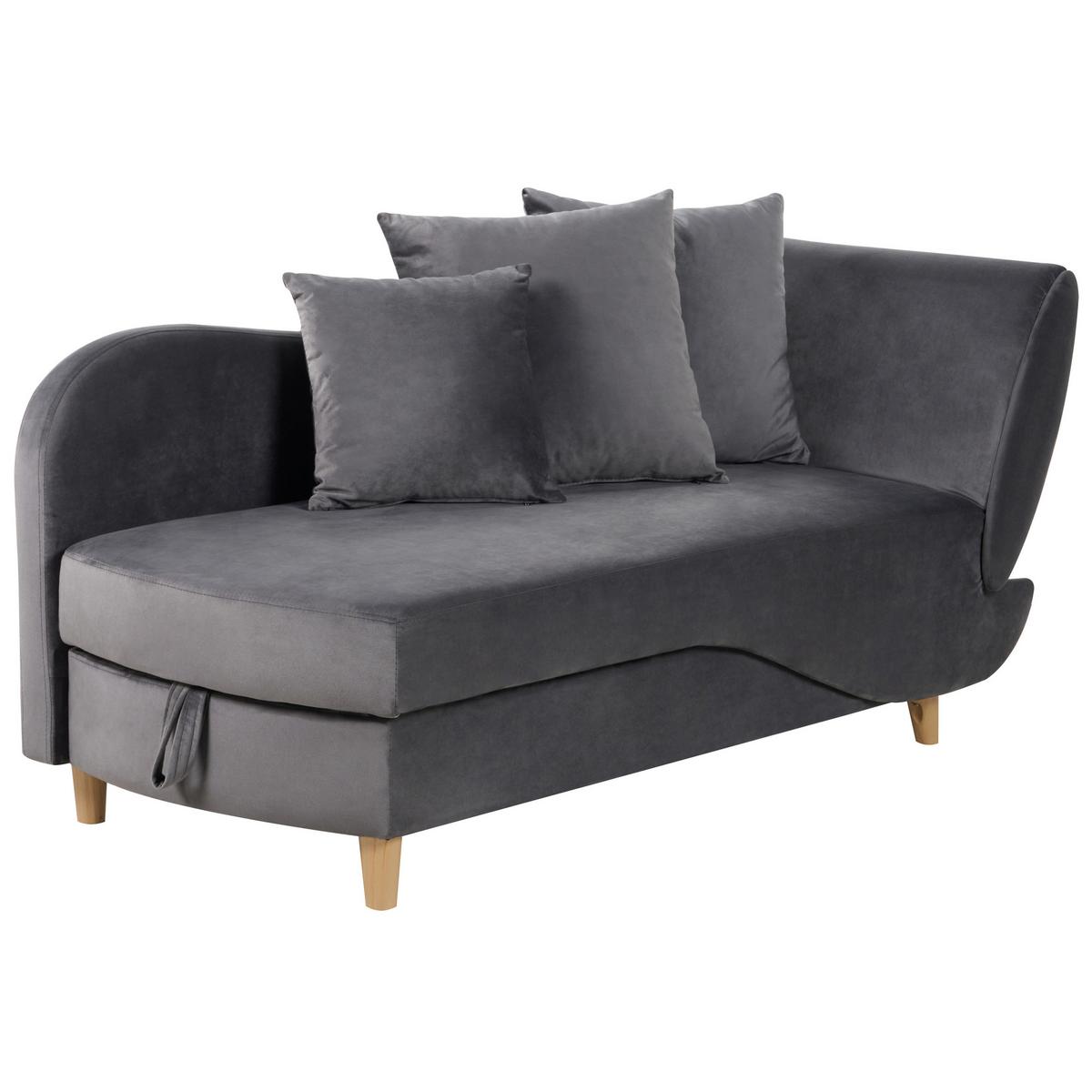 CHAISELONGUE Samtstoff dunkelgrau mit Bettkasten rechtsseitig Meri - Dunkelgrau/Grau, Textil (156/73/69cm) - Beliani
