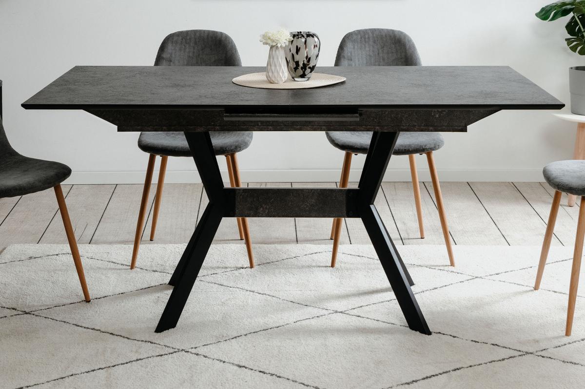 ESSTISCH Stein grau dunkel, Küchentisch ausziehbar 160 - 200 x 90 cm - Dunkelgrau/Schwarz, Holzwerkstoff/Metall (160/90/76cm) - Furn.Design