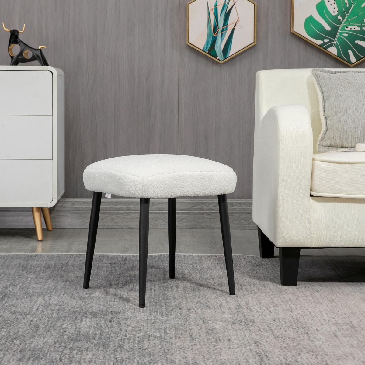 FUSSHOCKER Sitzhocker Quadratischer Schminkhocker mit Kaschmir-Optik, Stahlbeine - Creme, Kunststoff (42/44/42cm) - HOMCOM