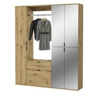 GARDEROBEN-SET Eiche Artisan 152 cm, Komplettset mit Spiegel - Schwarz/Eiche Artisan, Glas/Holzwerkstoff (152/193/34cm) - Inn.Furn