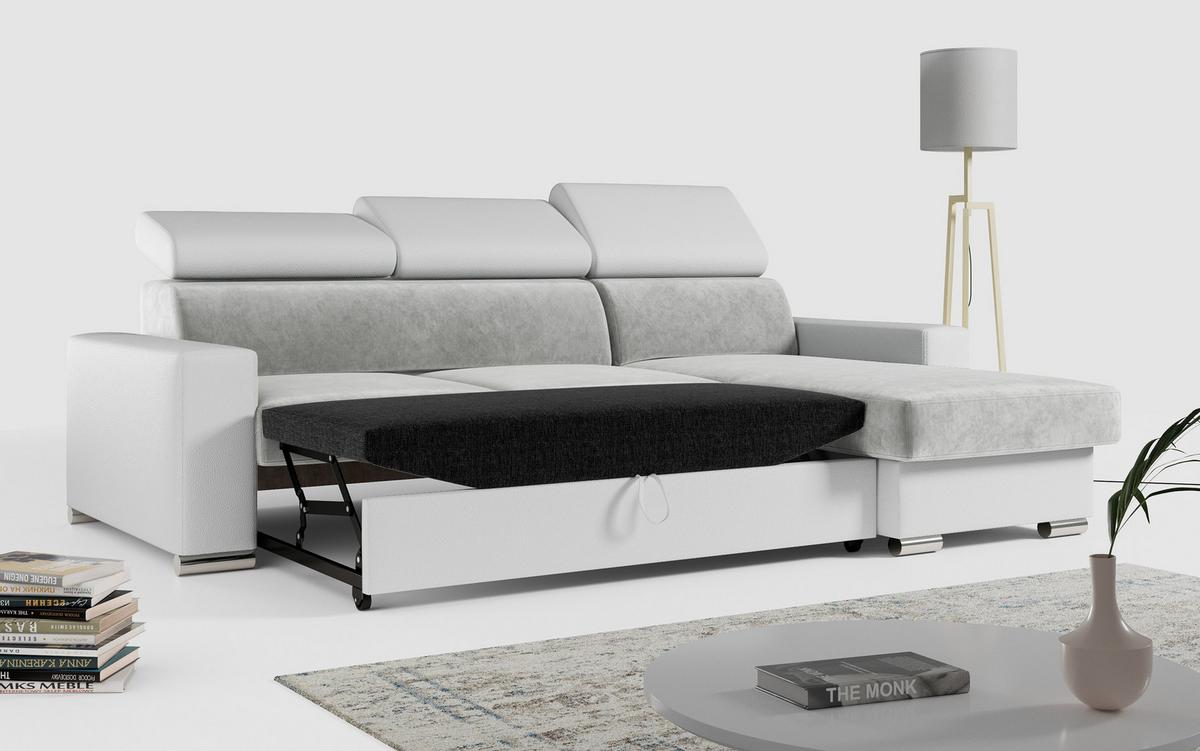 ECKSOFA FOX-L Hellgrau/Weiß - Silberfarben/Hellgrau, Kunststoff/Textil (242/168cm) - MKS