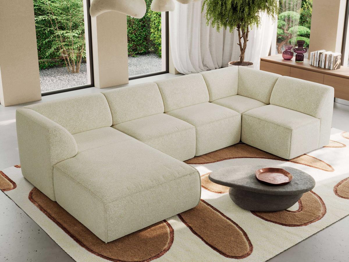 WOHNLANDSCHAFT MODARO U 6M - Creme Struktur - Links - Creme/Schwarz, Textil (180/78/345cm) - MKS