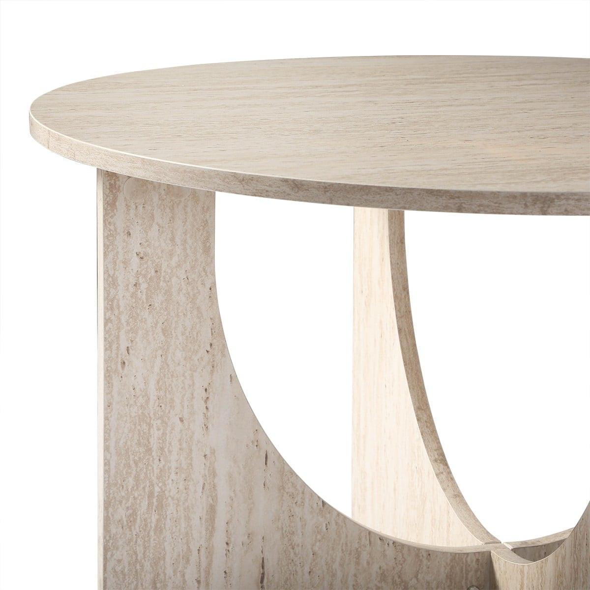 COUCHTISCH mit runder Tischplatte im Travertin-Optik 70/70/42 cm - Beige, Holzwerkstoff (9.5/70/42cm) - Calicosy