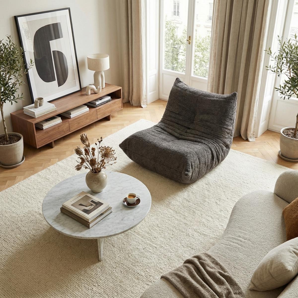 SITZSACK Ergonomischer aus Chenille & Memory-Schaum, Montagefrei - Grau, Textil (94/71/101cm) - Urban Meuble