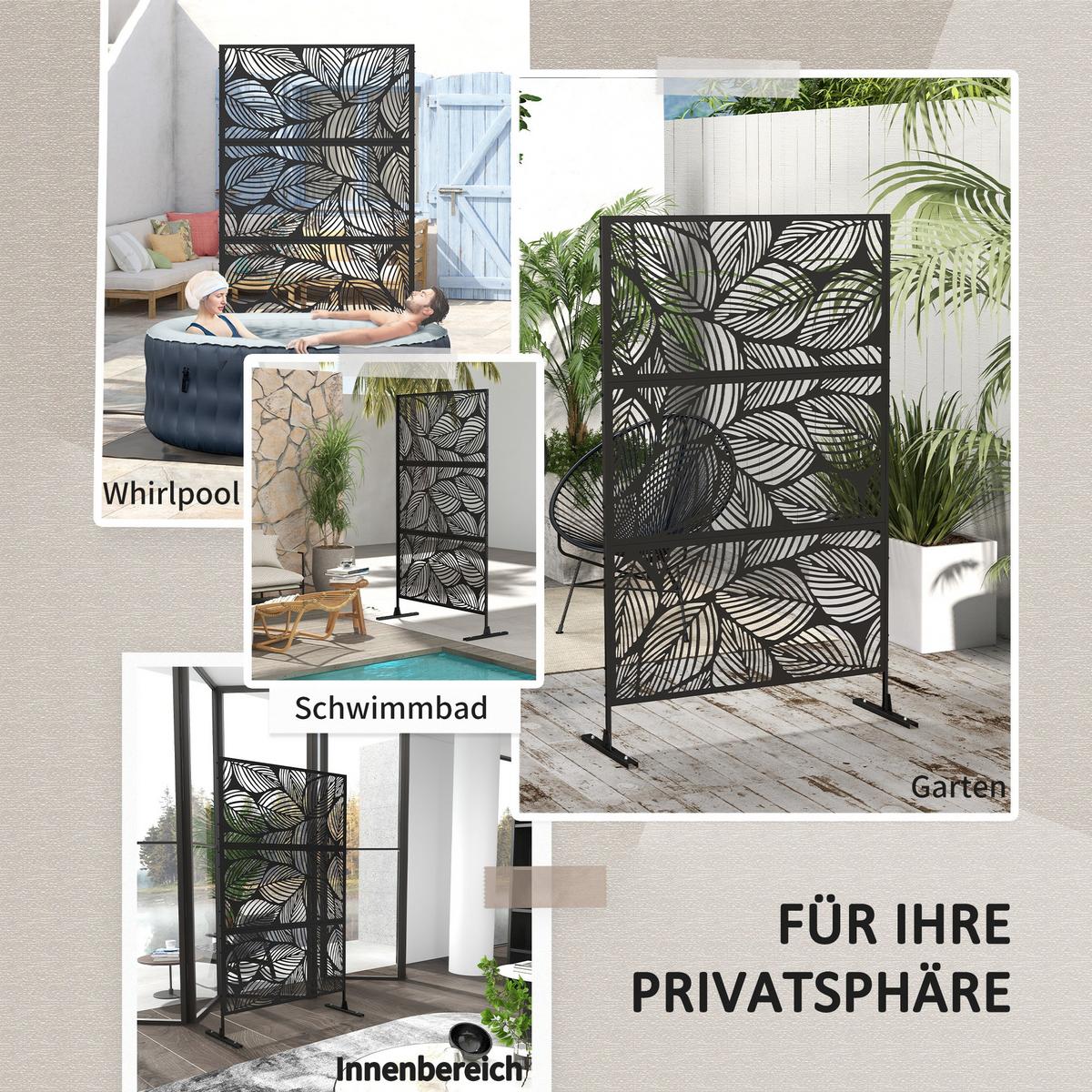 GARTENSICHTSCHUTZ, Stahl, Schwarz - Schwarz, Metall (45/198cm) - Outsunny