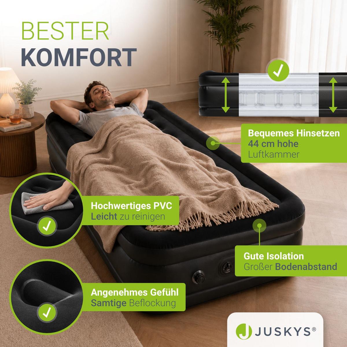 LUFTBETT Sapri M schwarz inkl. Tragetasche - Schwarz, Kunststoff (87/185cm) - Juskys