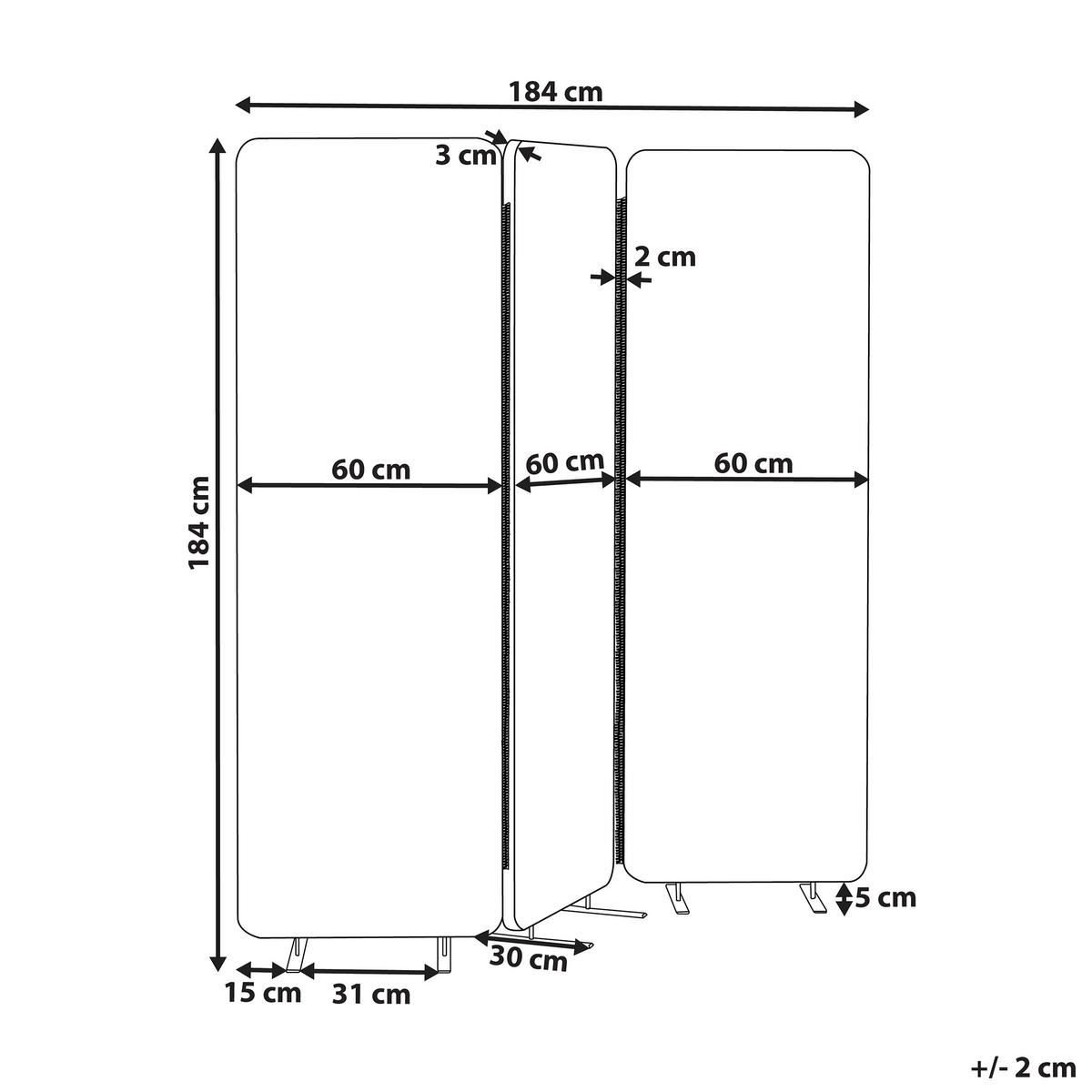 BÜRO-RAUMTEILER 184/184 cm Hellgrau Standi - Hellgrau/Grau, Textil (184/184/30cm) - Beliani