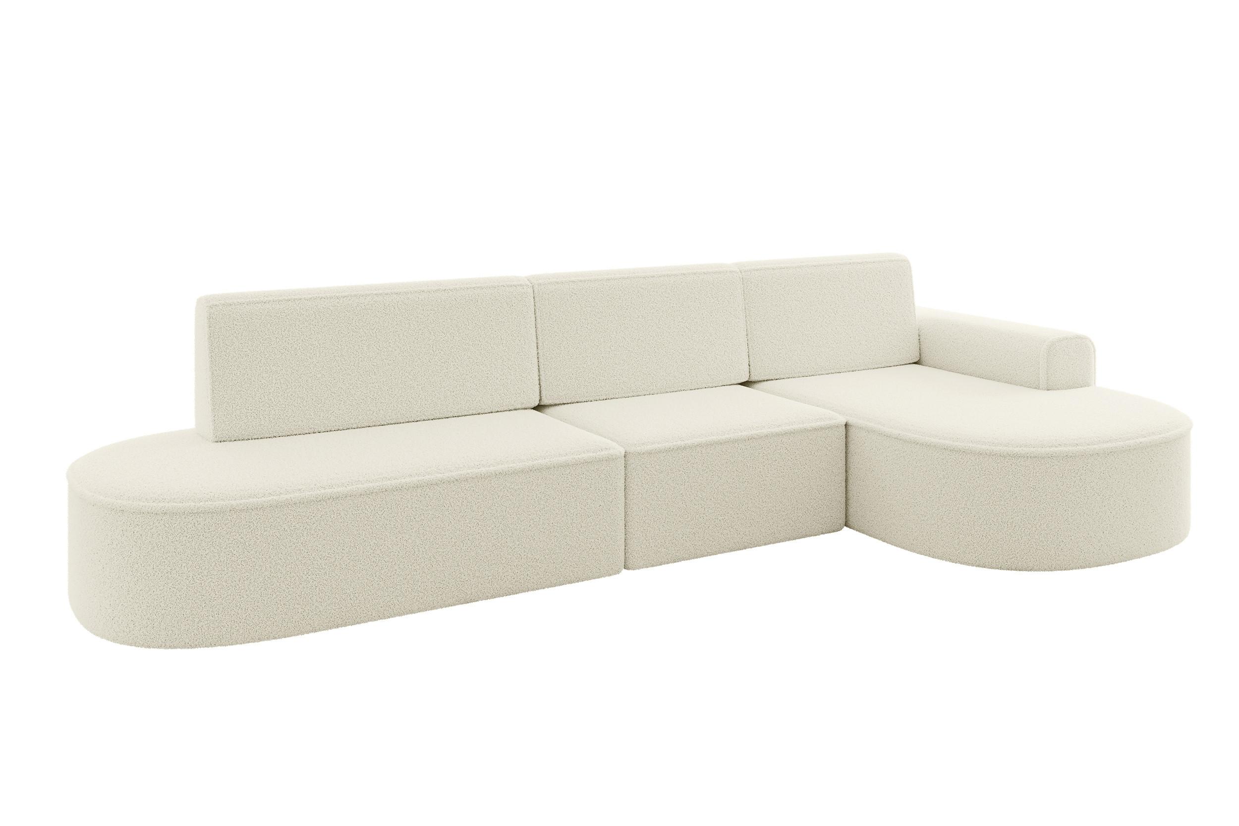 ECKSOFA mit Schlaffunktion Ottomane RECHTS MARI L2-S 368X167X85 Beige Bouclé - Beige/Schwarz, Holzwerkstoff/Kunststoff (167/368cm) - ALTDECOR