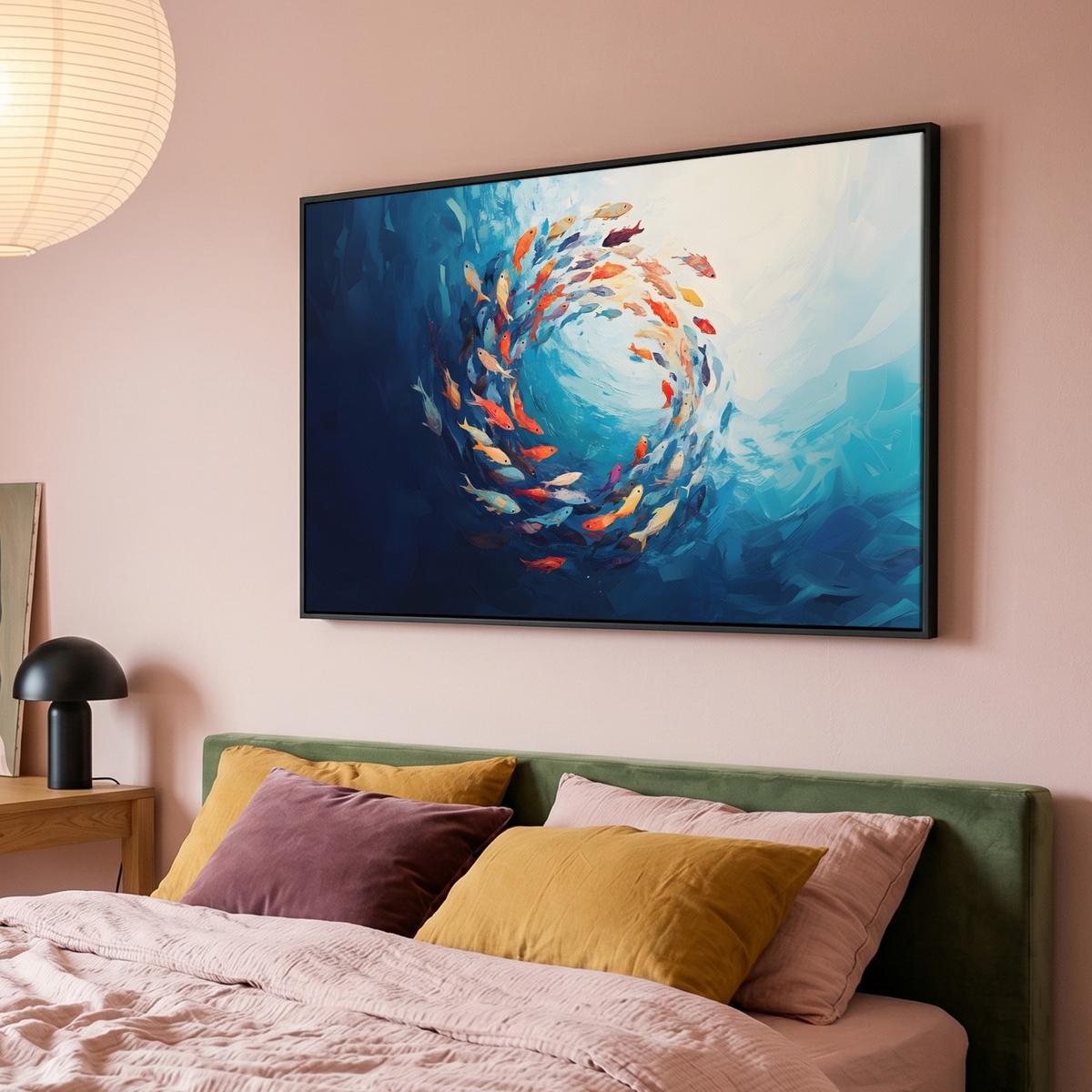 LEINWAND Bilder mit Rahmen - Meer - Fische - Bunt - Dynamisch - 140x90 - Hellblau, Textil (140/90cm) - MuchoWow