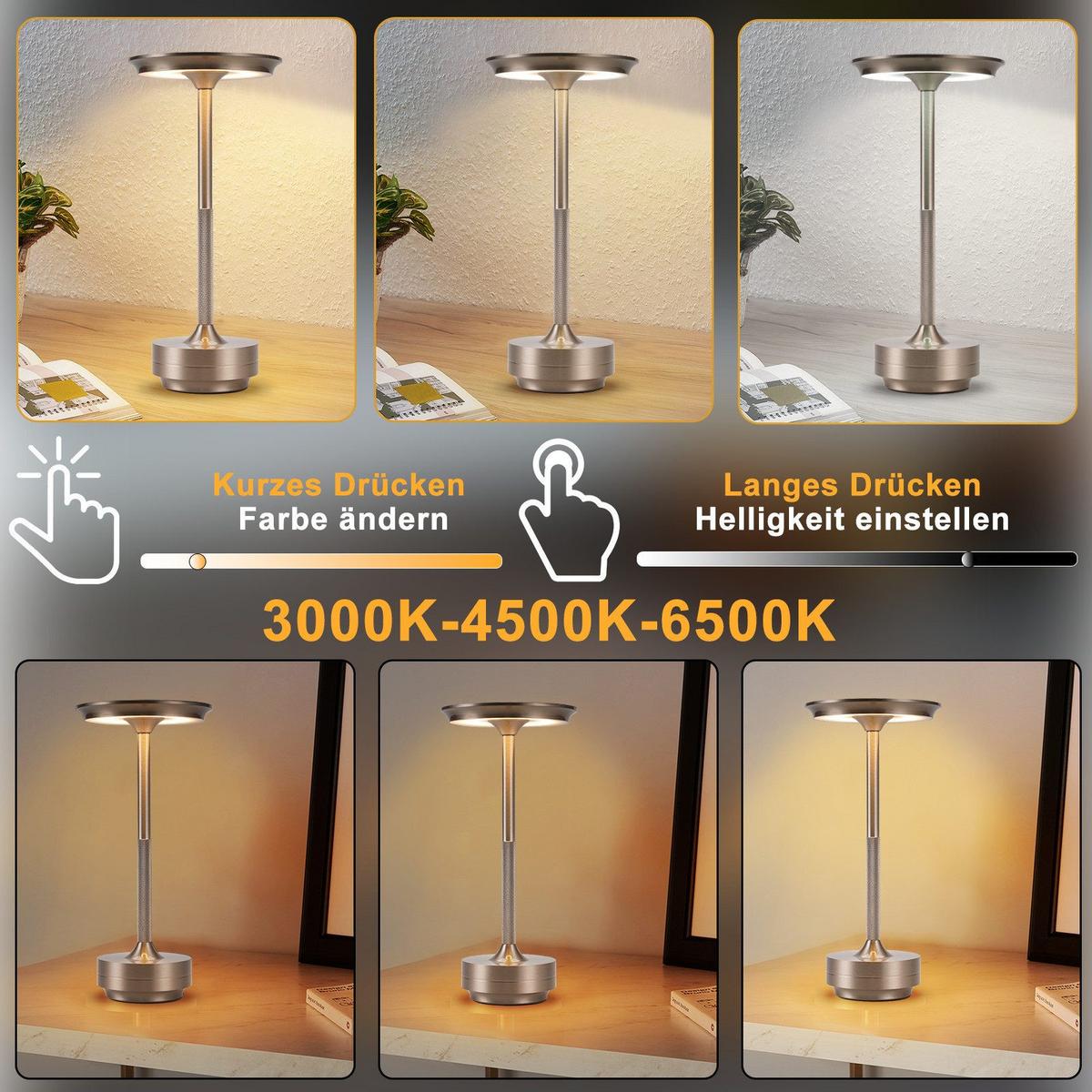 TISCHLEUCHTE Glanzig 12.8/12.8/27 cm - Nickelfarben, Kunststoff/Metall (12.8/12.8/27cm) - ZMH