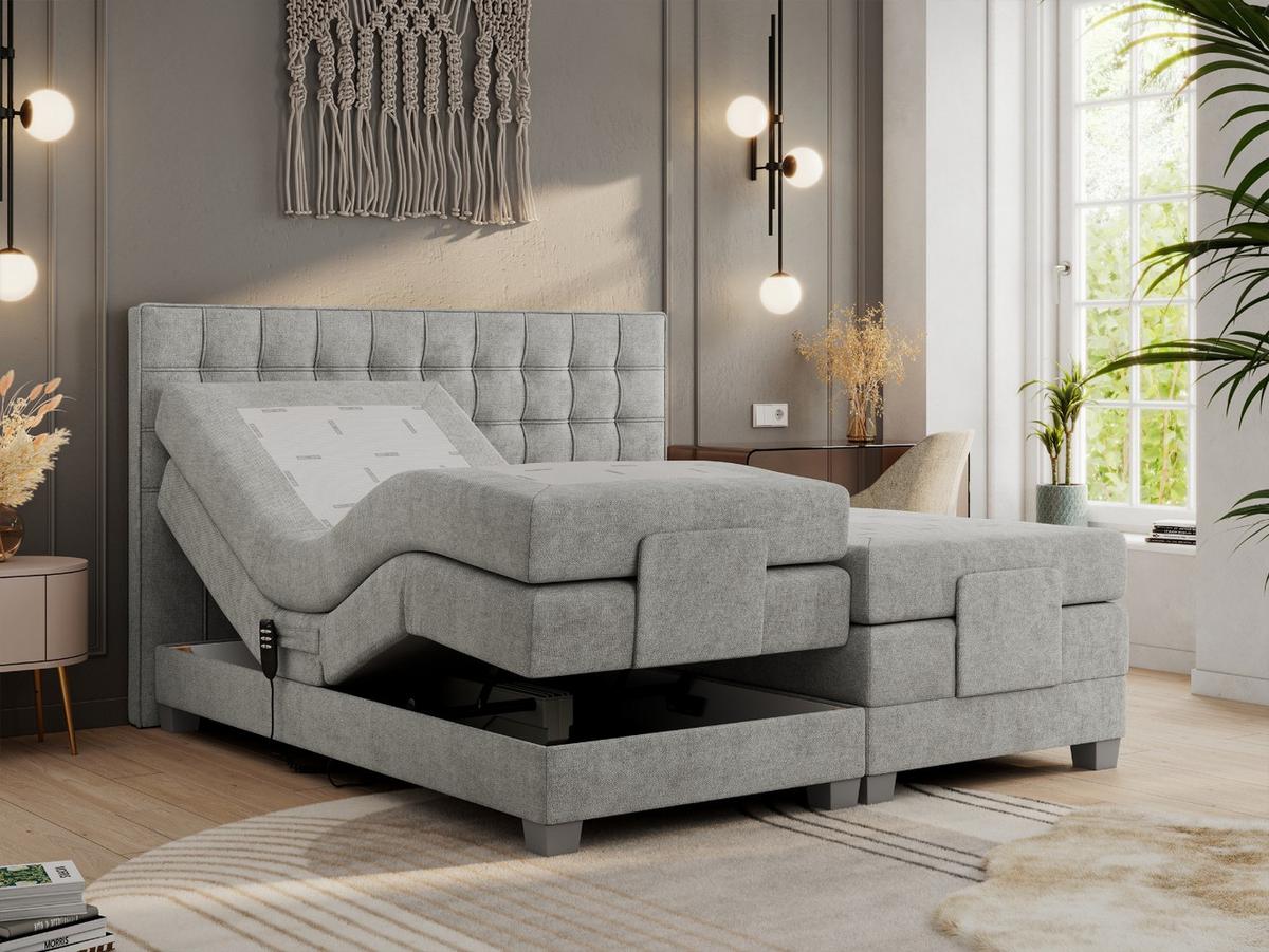 BOXBETT ELEKTRO 140/200 Hellgrau Struktur - H4 - Hellgrau, Holz/Textil (140/200cm) - MKS