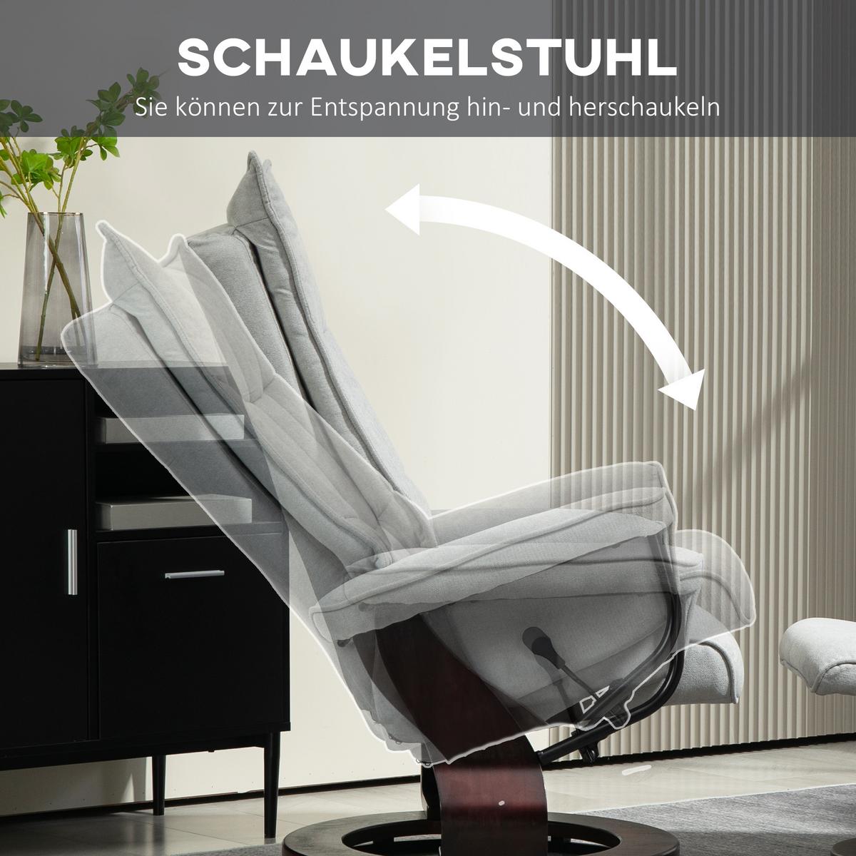 RELAXSESSEL mit Hocker, Drehbar Fernsehsessel mit Liegefunktion Samtoptik - Dunkelbraun/Grau, Holz/Textil (87/113/81cm) - HOMCOM