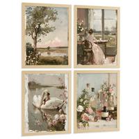 POSTER 4er Bilder-Set Wandbilder Rosen Ölmalerei modern Wohnzimmer Deko, Schlafzimmer, Küche, Badezimmer Leichter Holzrahmen A3 - Beige, Papier (29.7/1/42cm) - Nacnic