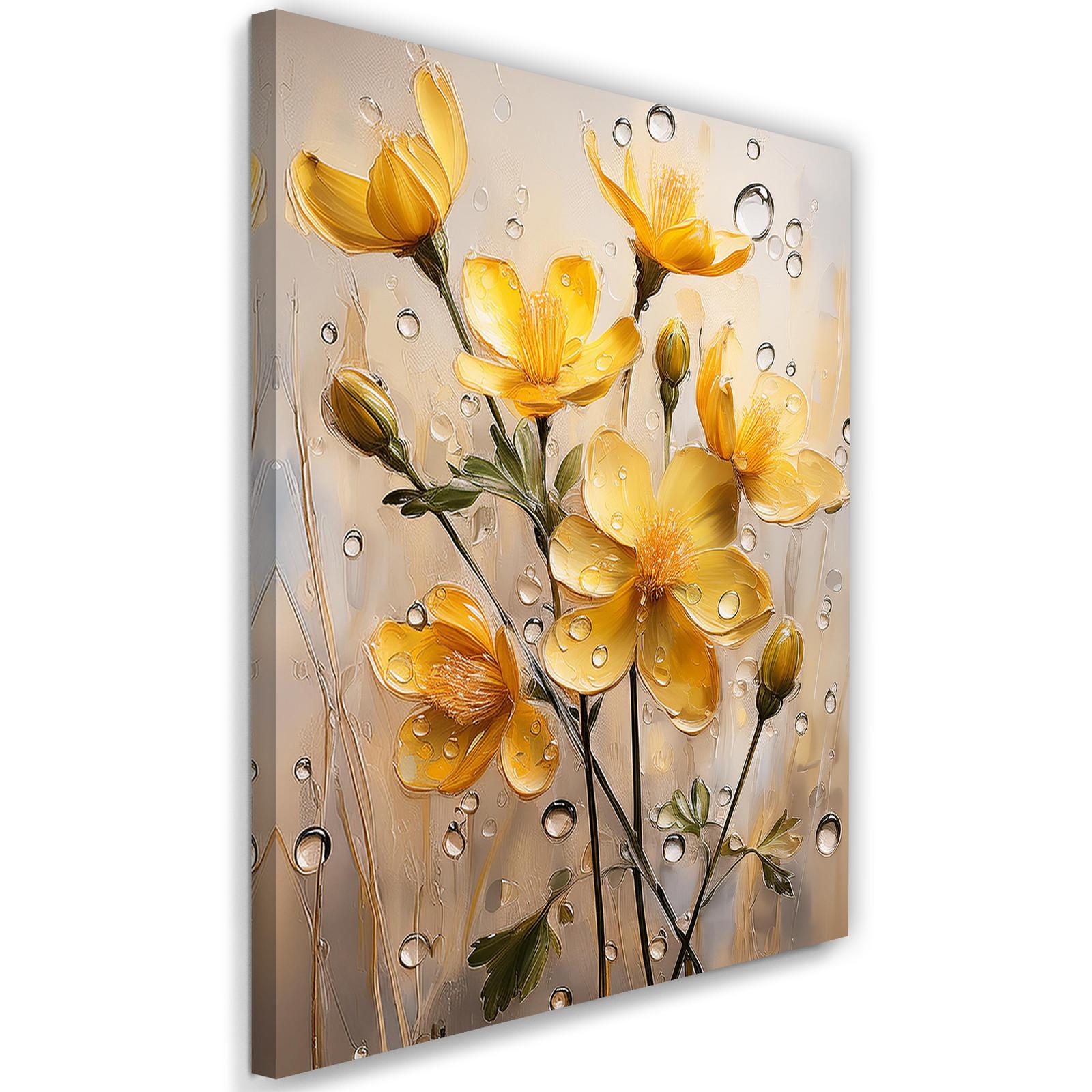 WANDBILD gelbe regentropfen blume - Gelb, Textil (40/60cm) - Feeby