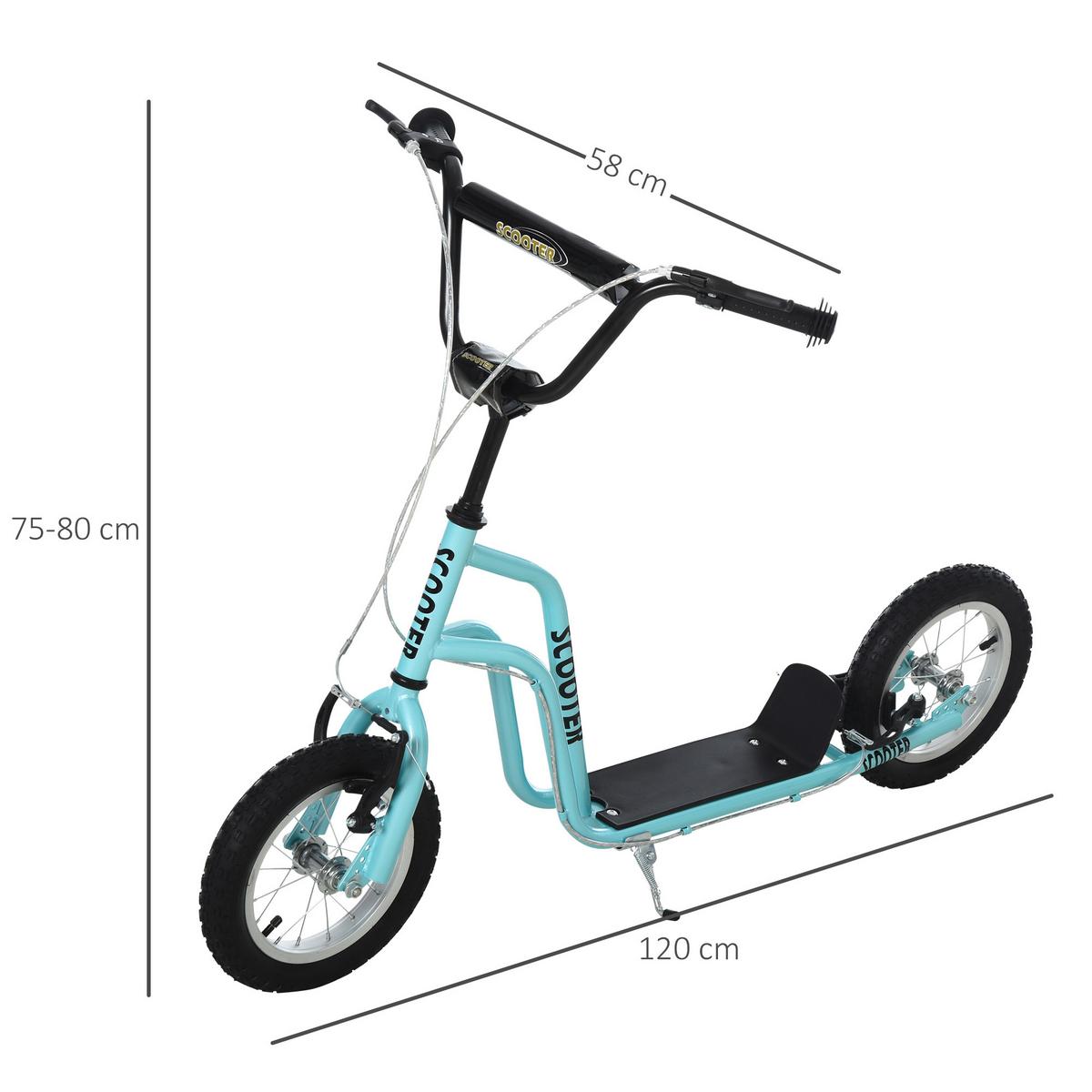 KINDERROLLER Lenker Verstellbar Tretroller mit Luftreifen 12 Zoll Blau - Blau, Metall (120/58/80cm) - HOMCOM