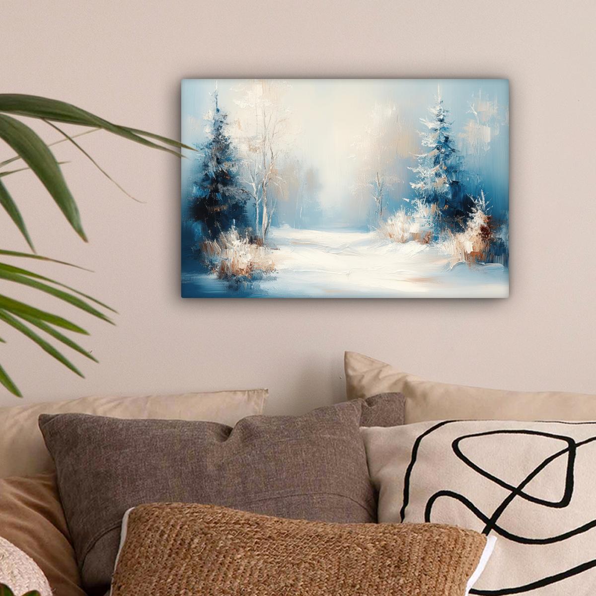 LEINWANDBILD Wald - Winter - Natur - Abstrakt - Schnee Deko Schlafzimmer 30x20 cm - Weiß, Textil (30/20cm) - MuchoWow
