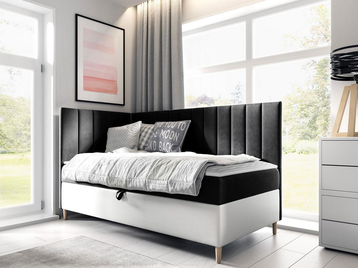 BOXBETT Maja Junior 3, Seite zum Öffnen des Bettkastens: Links - H3 - Schwarz/Weiß, Holz (90/200cm) - MIRJAN24