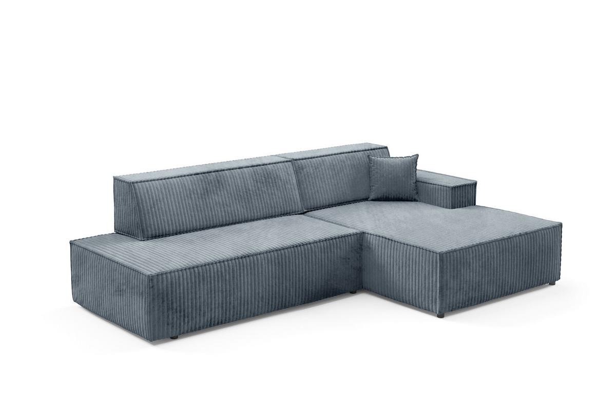 ECKSOFA TESSO L-S Grau Kordstoff mit Schlaffunktion - Grau, Holz (247/170cm) - MASSENO