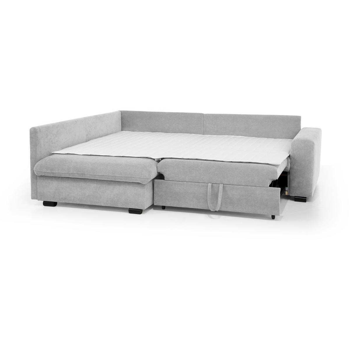 ECKSCHLAFSOFA Ramo mit Bettkasten, Topper gratis, Hellgrau, links - Hellgrau/Schwarz, Textil (190/229cm) - Beautysofa