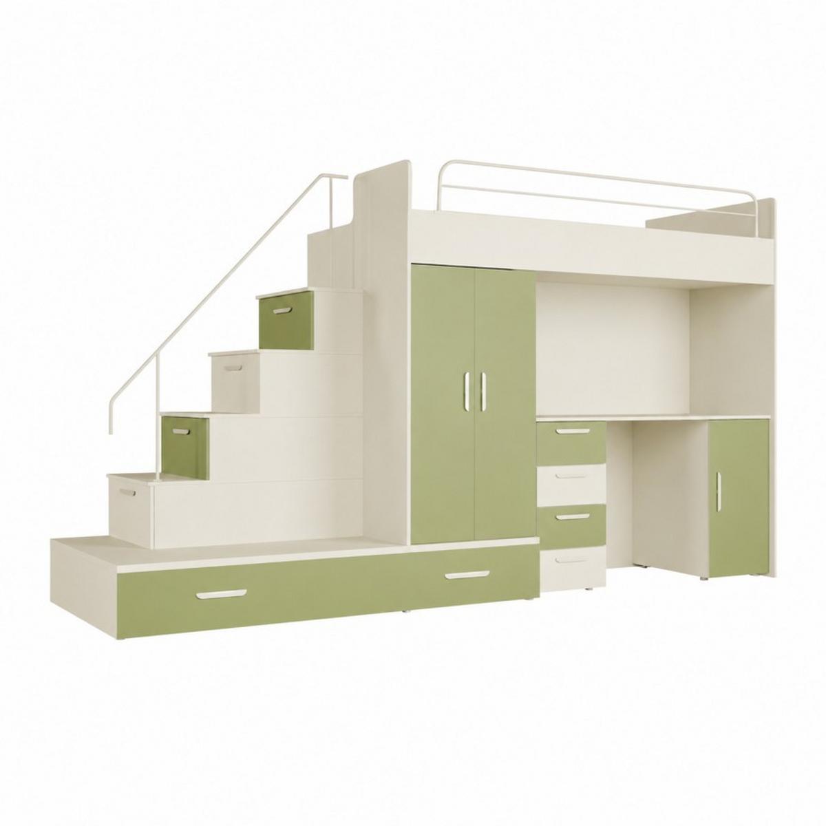 KINDERZIMMER Set RAJ 5, Matt mit Hochbett, Schrank und Schreibtisch - Kaschmir/Olivgrün, Holzwerkstoff (320/180/86cm) - Lookway