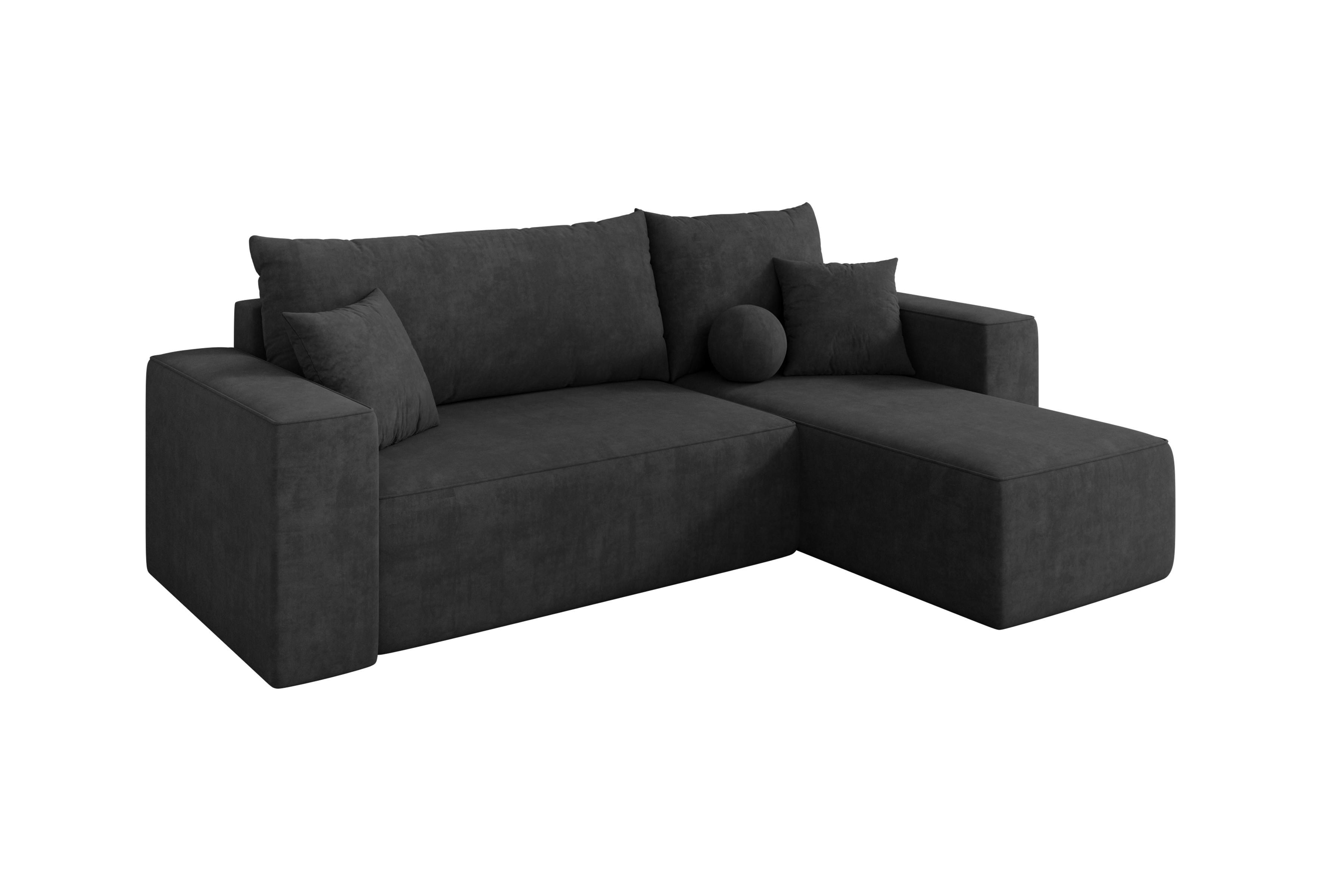 ECKSOFA mit Schlaffunktion Ottomane Rechts SENO-L 249x139x85 Dunkelgrau Velours - Anthrazit/Schwarz, Holzwerkstoff/Kunststoff (249/139cm) - ALTDECOR
