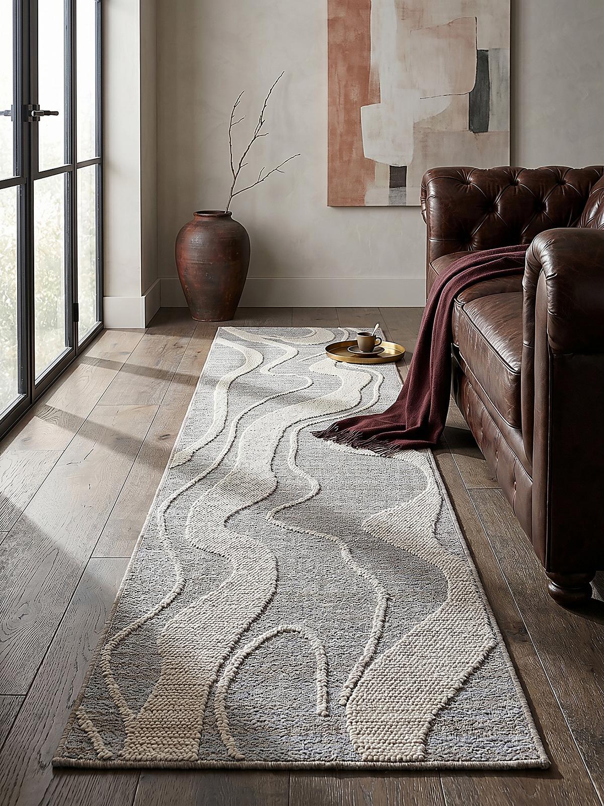 TEPPICH Waschbar LEAM, abstrakt, Grau, 78 x 230 cm - Grau, Textil (230/78cm) - KADIMA DESIGN