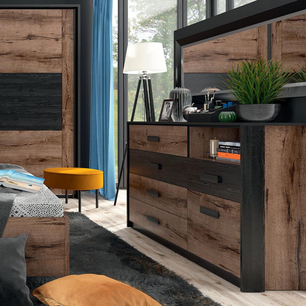 KOMMODE Romane Holz und Schwarz - Schwarz, Holzwerkstoff (150/90/41cm) - Petits-meubles