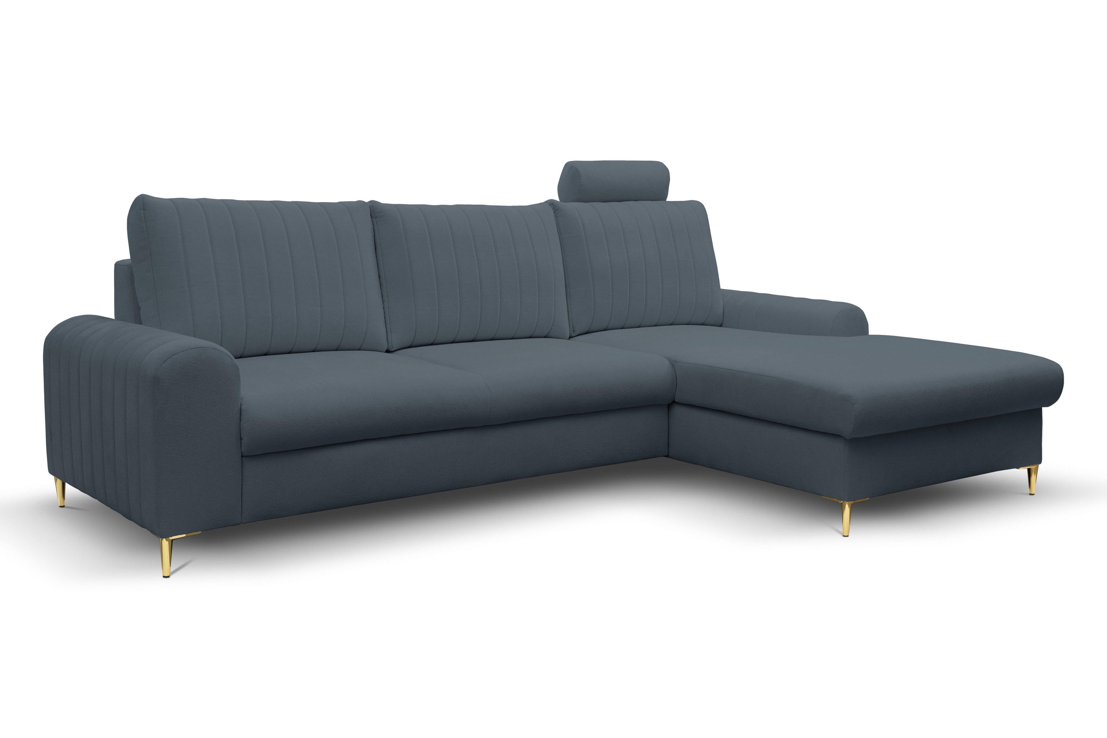 ECKSOFA VERONA R-S Blau Geflochtener Stoff mit Schlaffunktion - Blau, Holz (251/164cm) - MASSENO