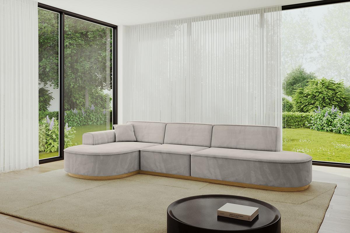 ECKSOFA Ottomane Links MARI-L2-v2 - 328x171x83 cm Hellbraun Velours - Hellbraun, Holzwerkstoff/Textil (328/171cm) - ALTDECOR