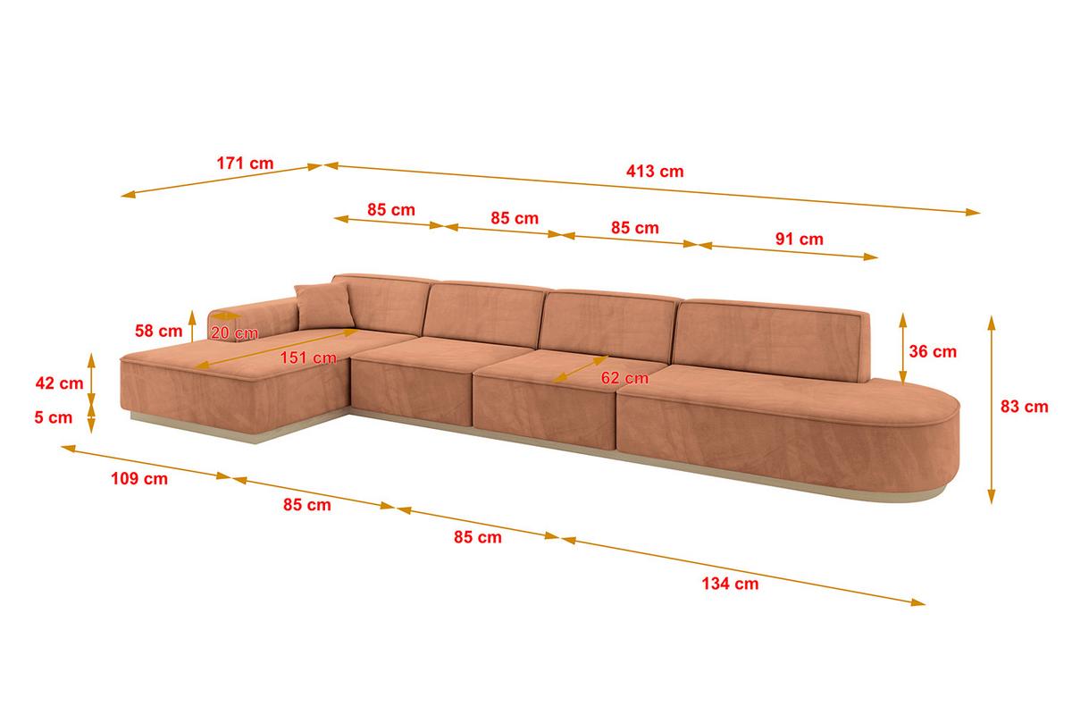 ECKSOFA Ottomane Links IREA-L3 - 413x171x83 cm Koralle - Koralle, Holzwerkstoff/Textil (413/171cm) - ALTDECOR