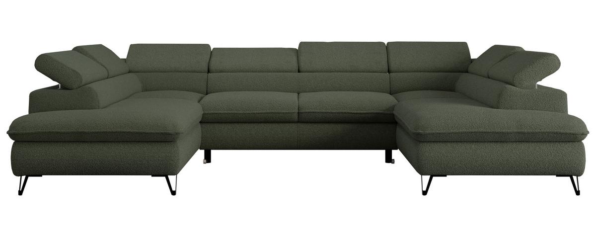 WOHNLANDSCHAFT PETER U Boucle Grün - Schwarz/Grün, Textil/Metall (346/76/208cm) - MKS