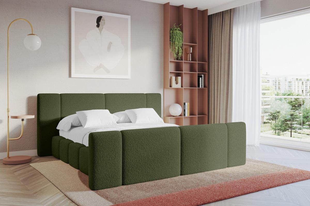 POLSTERBETT mit Bettkasten, Fußteil und Lattenrost, Boxbett ohne Matratze - NILO-Z 160x200 Grün - Olivgrün, Holzwerkstoff/Textil (160/200cm) - ALTDECOR