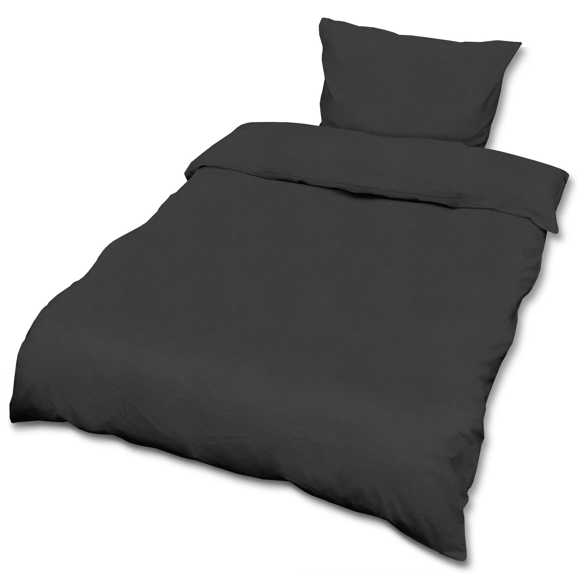BETTWWÄSCHE Julie 135/200 cm + Kissenbezug 80/80 cm Schwarz Renforcé 2er Set - Schwarz, Textil (135/200cm)