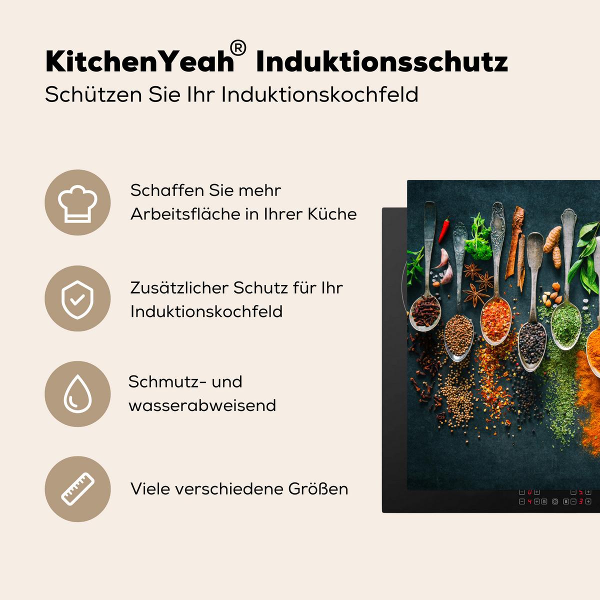 HERDABDECKPLATTE Kräuter - Gewürze - Löffel Herdabdeckung Induktionsfeld 65x52 cm - Multicolor, Kunststoff (65/52/0.2cm) - MuchoWow