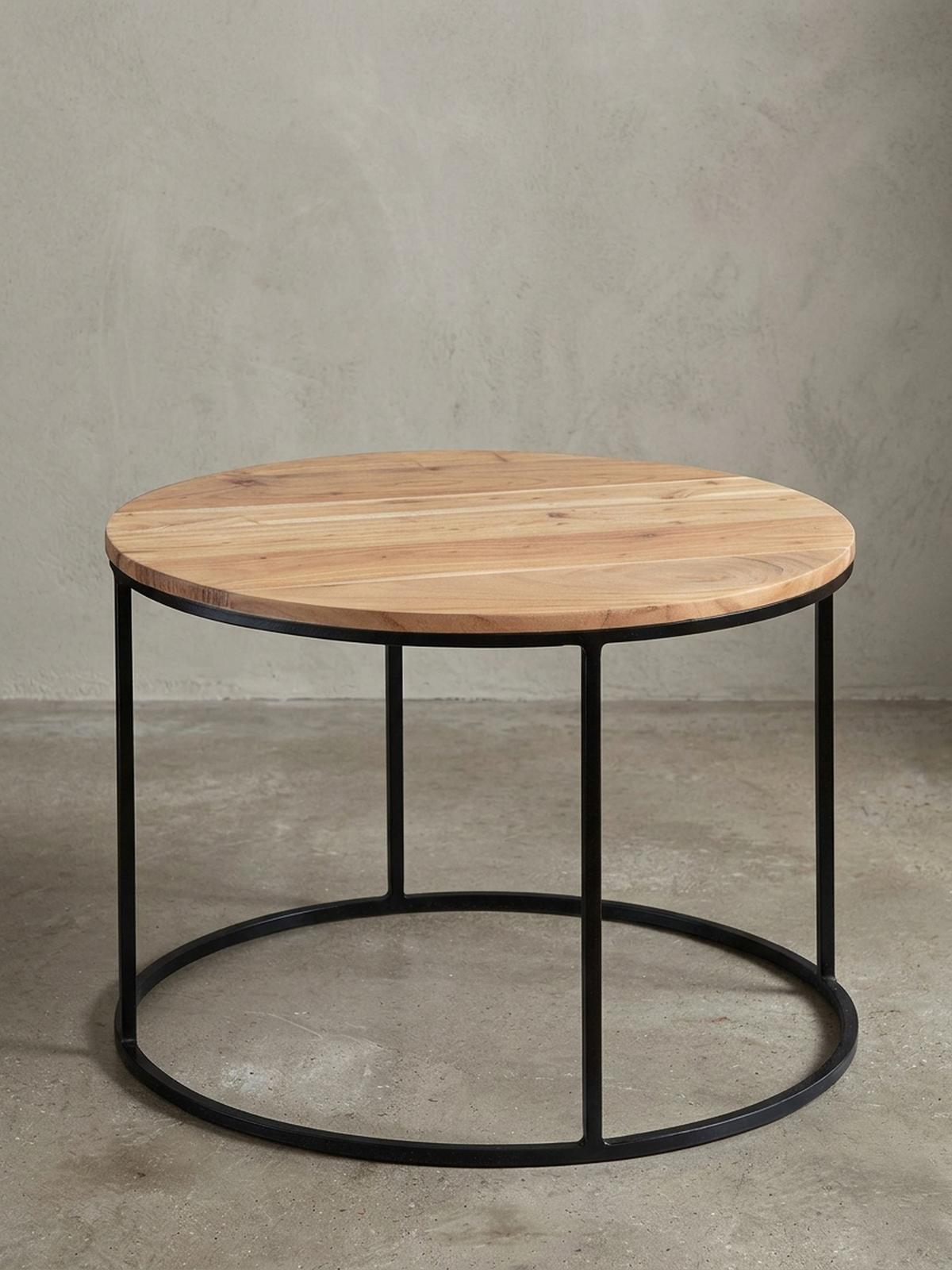 COUCHTISCH Naturholz mit stabiler Konstruktion und runder Ablage, Belastbarkeit 50 kg - Beige/Schwarz, Holz/Metall (60/60/43cm) - KADIMA DESIGN