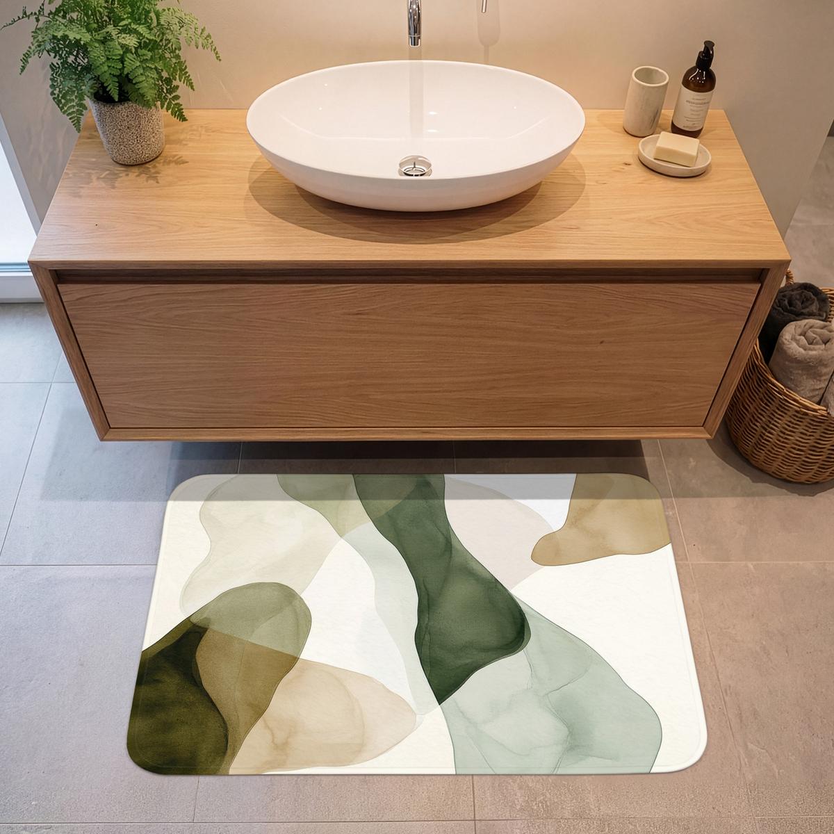 BADEMATTE Japandi - Abstrakt - Grün 90x60 cm - Grün, Textil (90/60cm) - OnlyWow