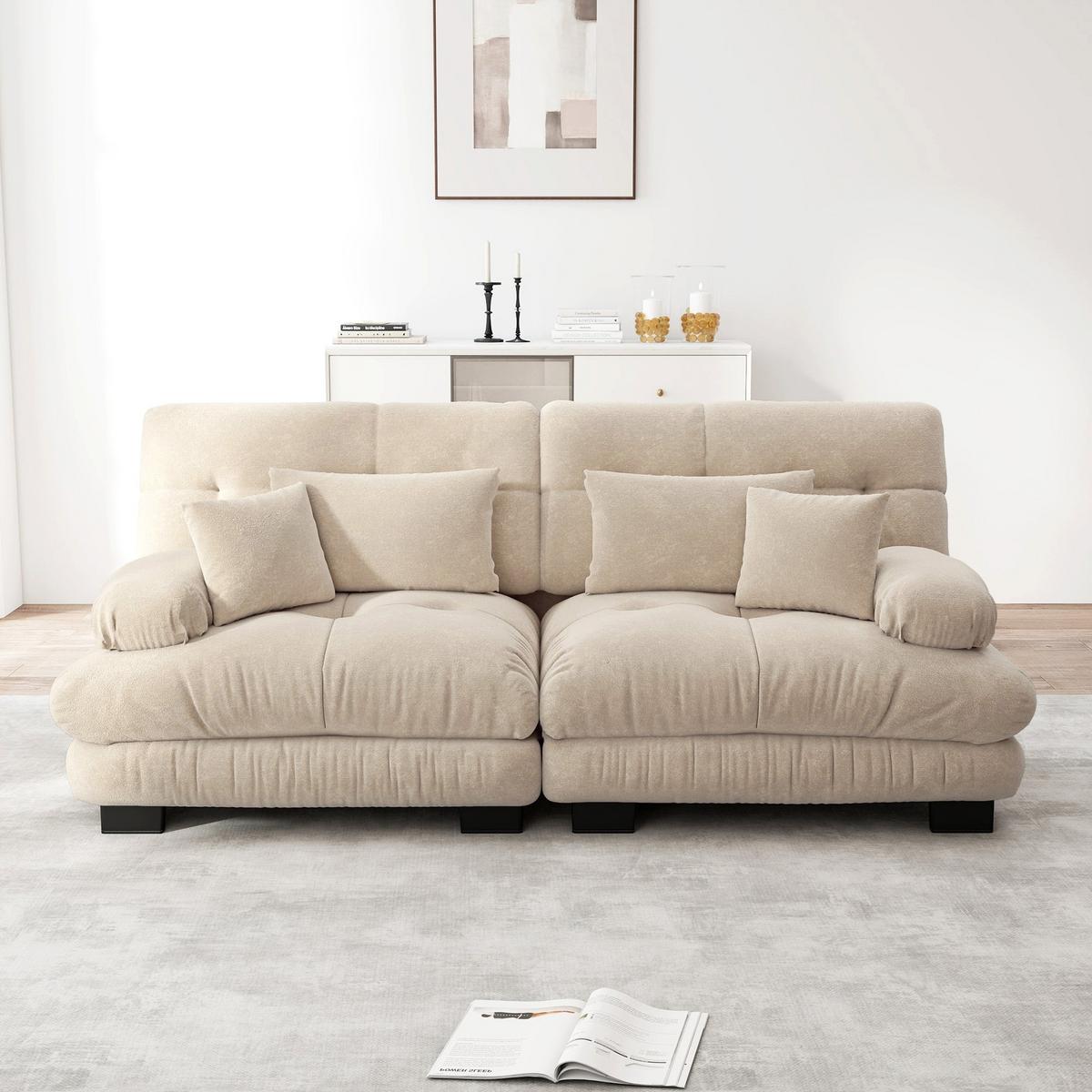 2-SITZER-SOFA aus chenille wolken-design & massivholzrahmen - Beige, Textil (77/81/220cm) - Urban Meuble