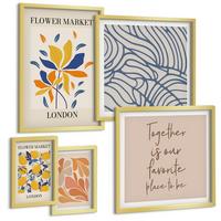 BILDER SET 5er Set - 50x50 cm & 20x30 cm & 40x60 cm Goldrahmen - Moderne abstrakte Blumen - Goldfarben, Kunststoff (40/60cm) - TULUP