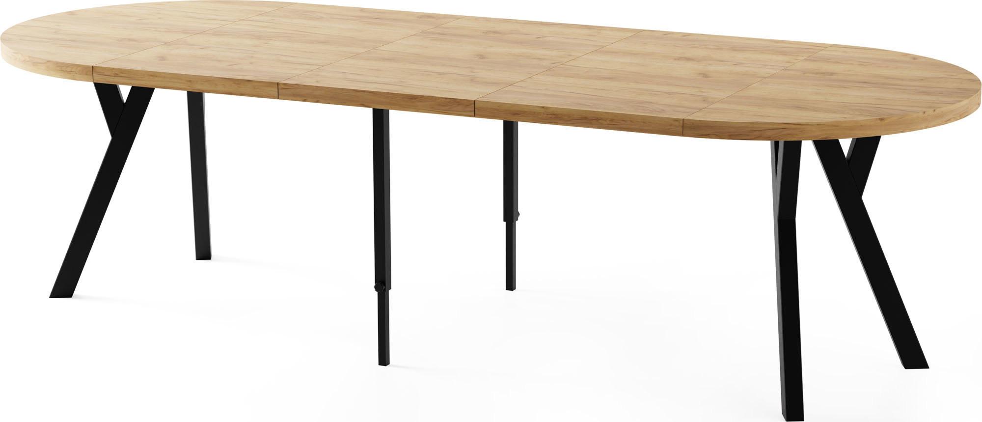 ESSTISCH Twixy XXL groß rund oval ausziehbar, Braun 100-250/100/76 cm - Eiche Wotan/Schwarz, Holz/Holzwerkstoff (100/250/76cm) - WFL GROUP