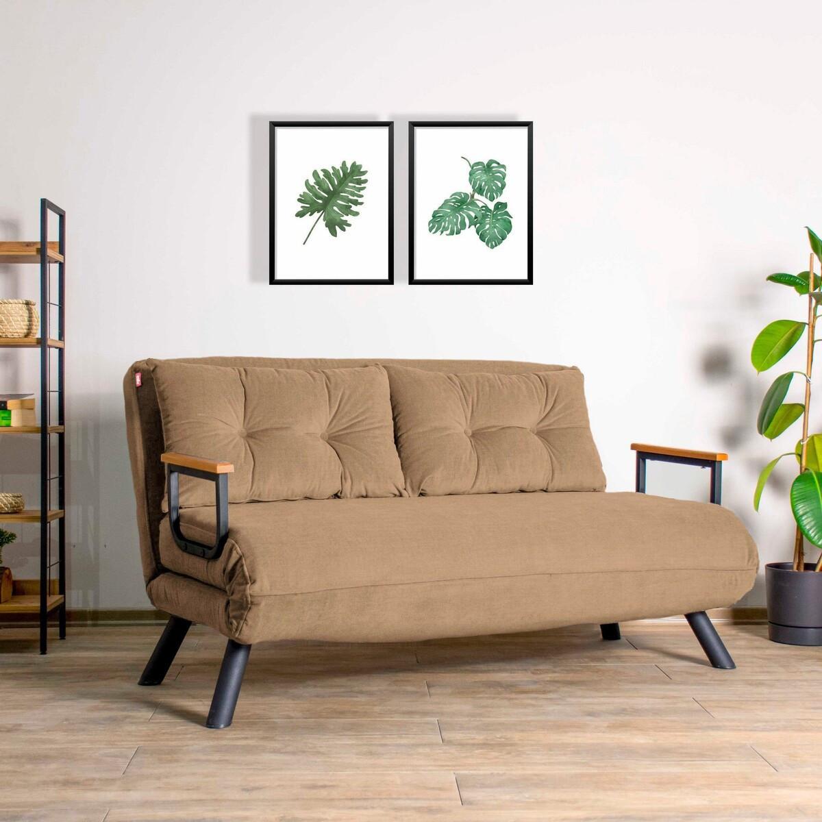 SCHLAFSOFA für 2 Personen mit Stoffbezug und Metallfüßen 133/50/41 cm - Taupe, Metall (50/41/133cm) - Calicosy