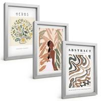 BILDER SET 3er Set - 20x30 cm Silberner Rahmen - Boho-Pastell-Minimalisten-Poster - Silberfarben, Kunststoff (20/30cm) - TULUP
