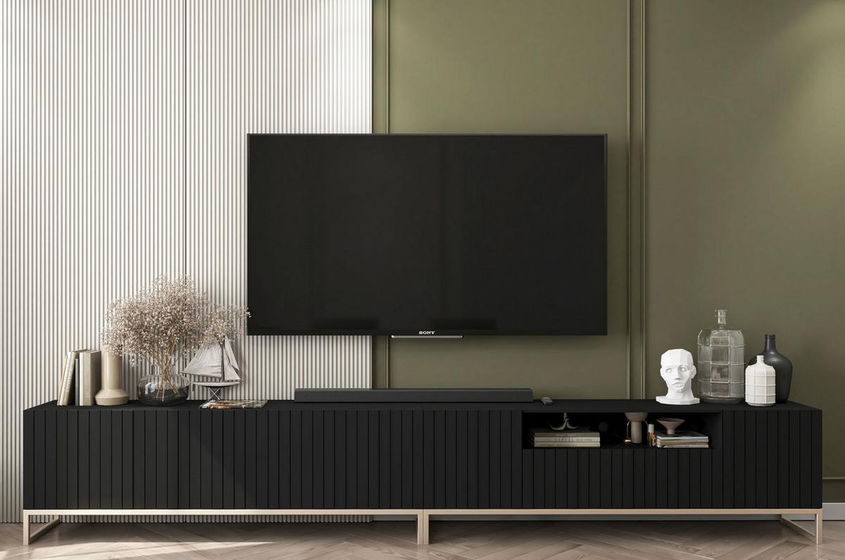 TV-LOWBOARD 2-er Set Elpis2 Schwarz Matt mit Metallrahmen 150 cm - Goldfarben/Schwarz, Holzwerkstoff/Metall (300/51.5/36.5cm) - Meble Lindner