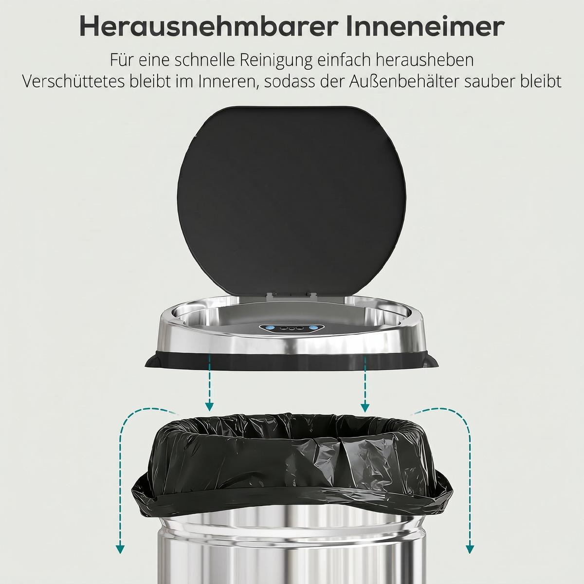 SENSOR-MÜLLEIMER Edelstahl ABS Silber - Silberfarben, Metall (30.5/68/30.5cm) - HOMCOM