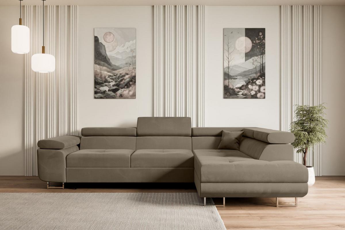 ECKSOFA mit Schlaffunktion und Bettkasten GUSA-L 272x202x107 cm Braun Velours - Silberfarben/Braun, Holzwerkstoff/Textil (272/202cm) - ALTDECOR