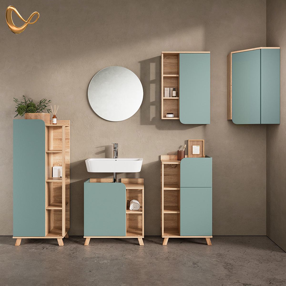 BADMÖBEL-SET Marano Blau-Grau 6 Teile - Blaugrau, Holzwerkstoff (60/65/35cm) - Livinity®